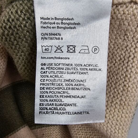 H&M Mock Neck Striped Sweater in Khaki/Green Stripe - Size M - Picture 8 of 10